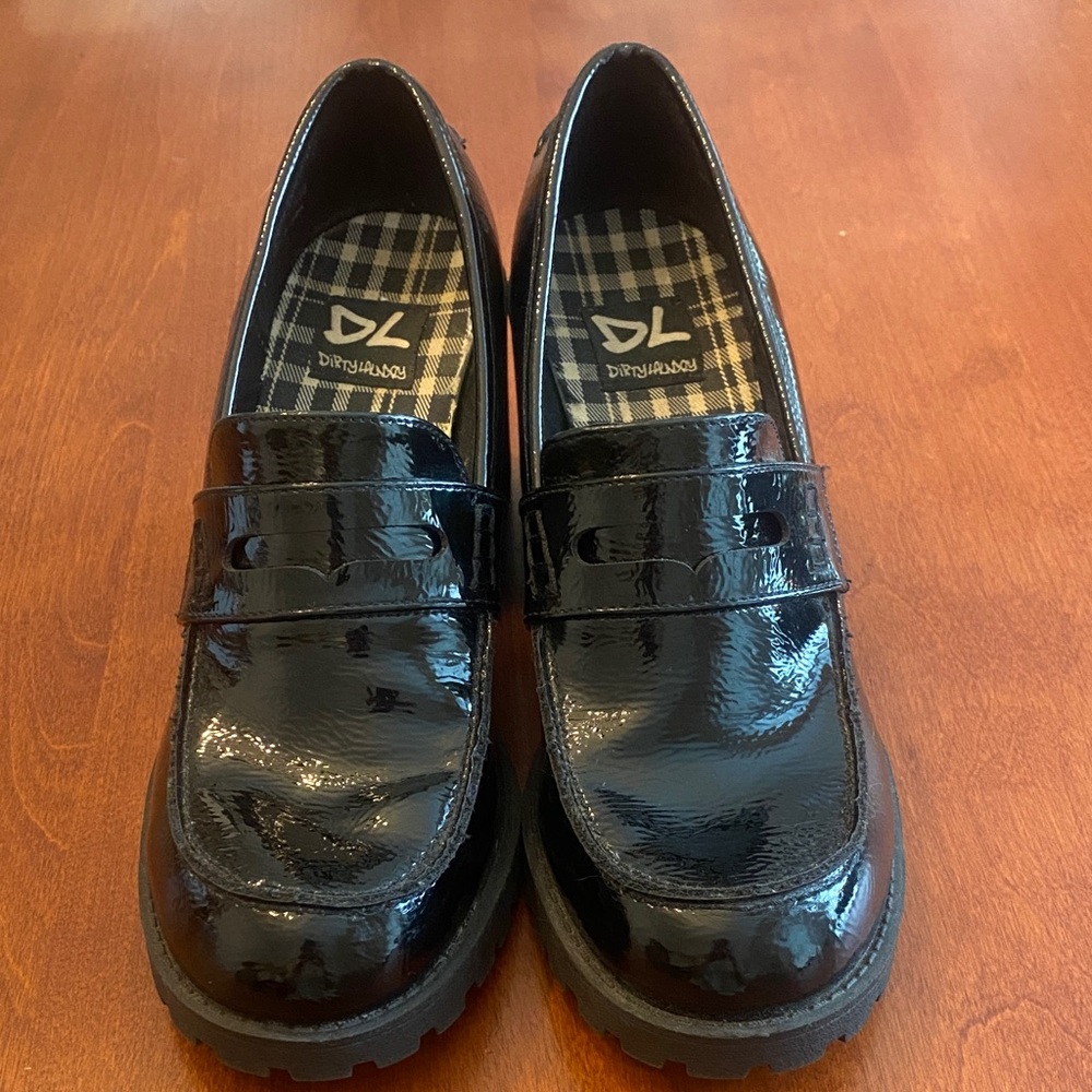 Dirty Laundry Shiny Black Patent Dress Heeled Penny Loafers